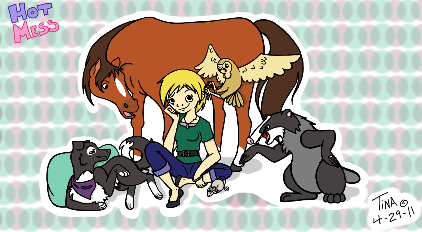 Illustration of a girl surrounded by chattering animals.